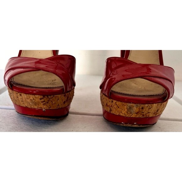 Prada Women's Shoes 6 Red Leather Peep Toe Ankle Strap Buckle Casual Sandal - Picture 5 of 10